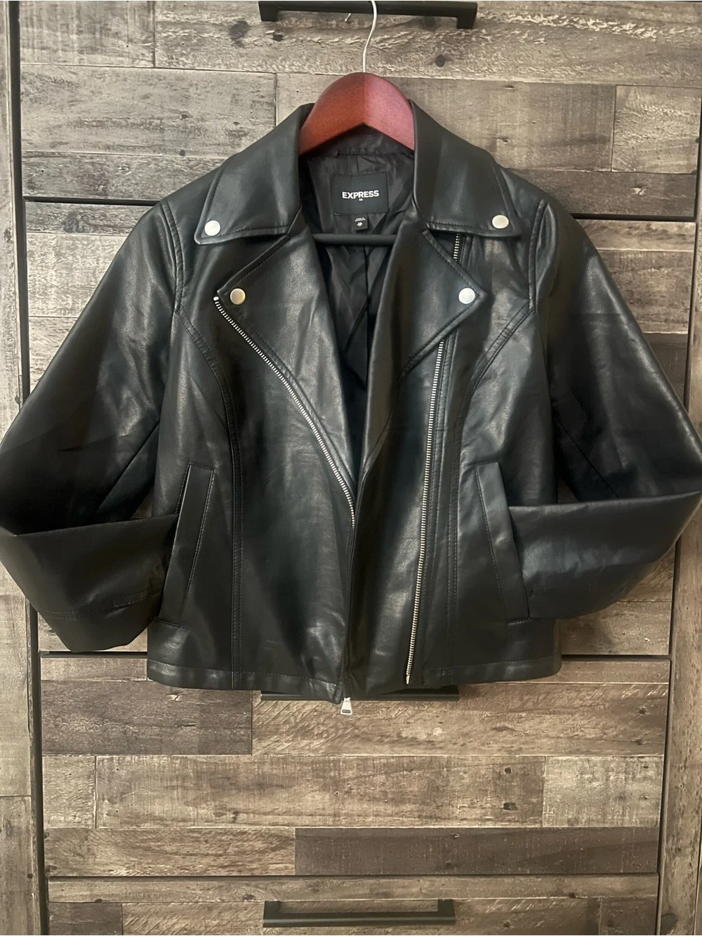 Black Express Faux Leather cropped moto jacket size XS